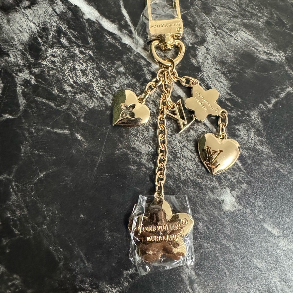 Cherry Blossom Gold and Pink Bag Charm - Picture 3 of 4